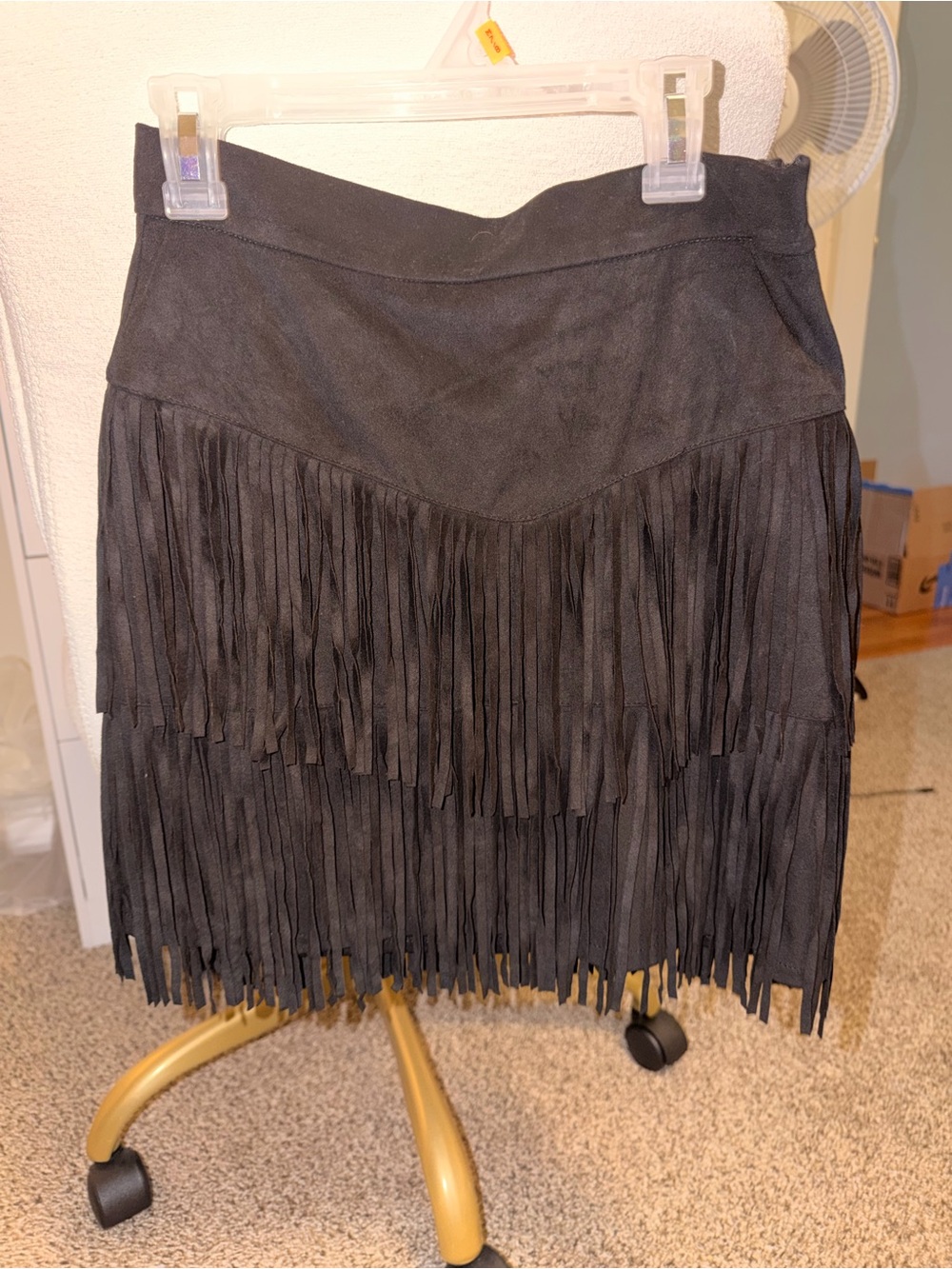 Mi Amore Black Suede Fringe Mini Skirt